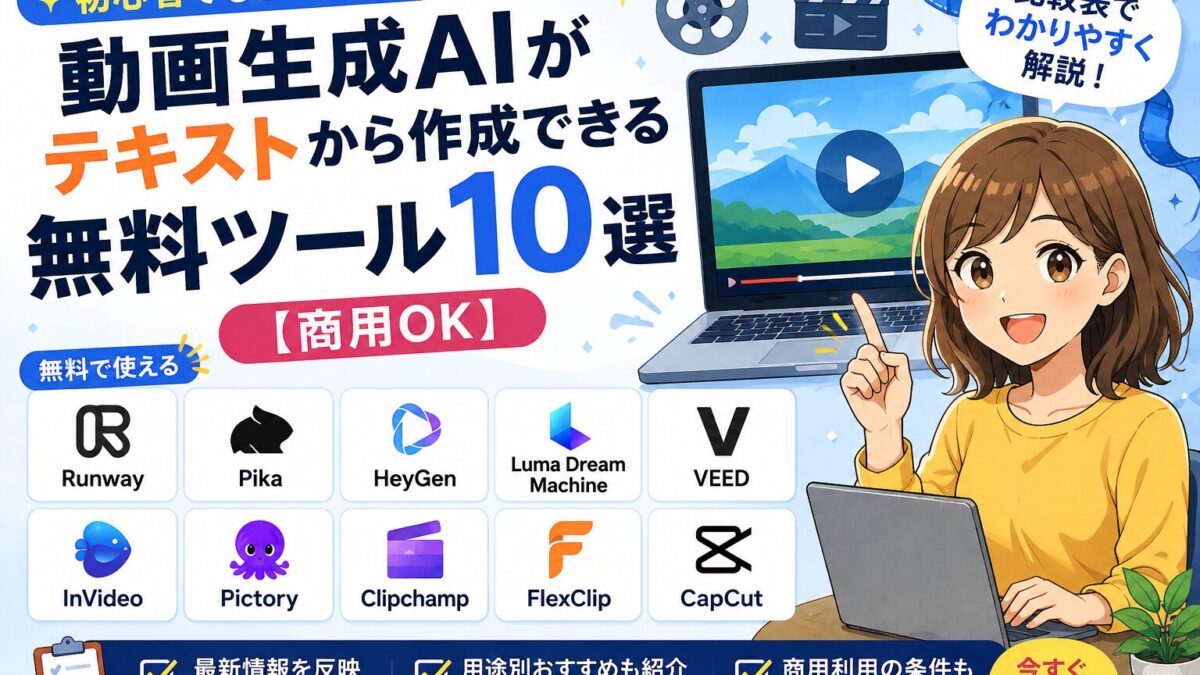 【2026最新】無料で使える動画生成AI10選｜商用利用・用途別に比較
