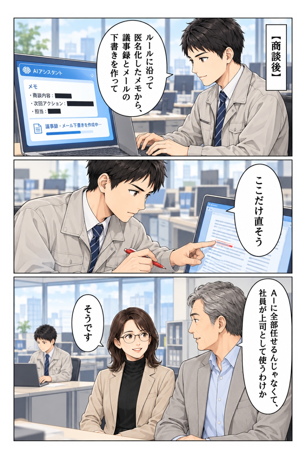 生成AIの出力を確認して営業業務に使う社員
