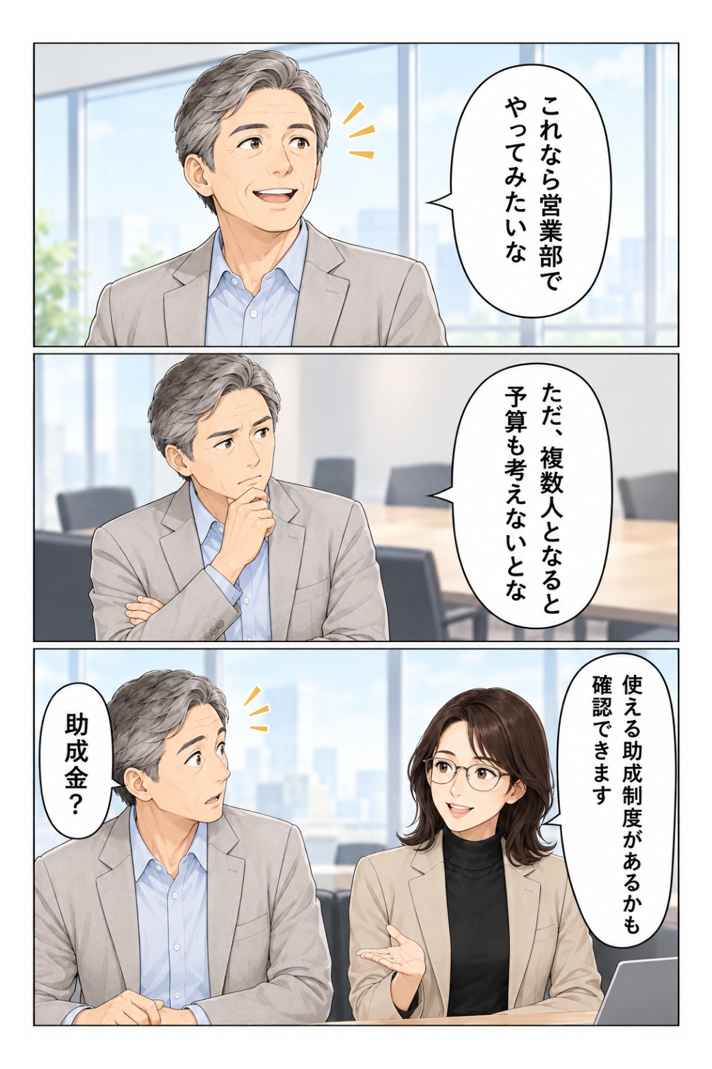 生成AI研修と助成制度について相談する社長