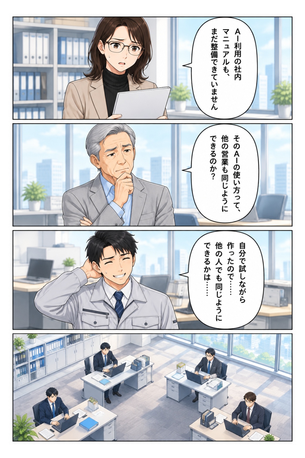 部署ごとに異なる生成AIの使い方を確認する社員
