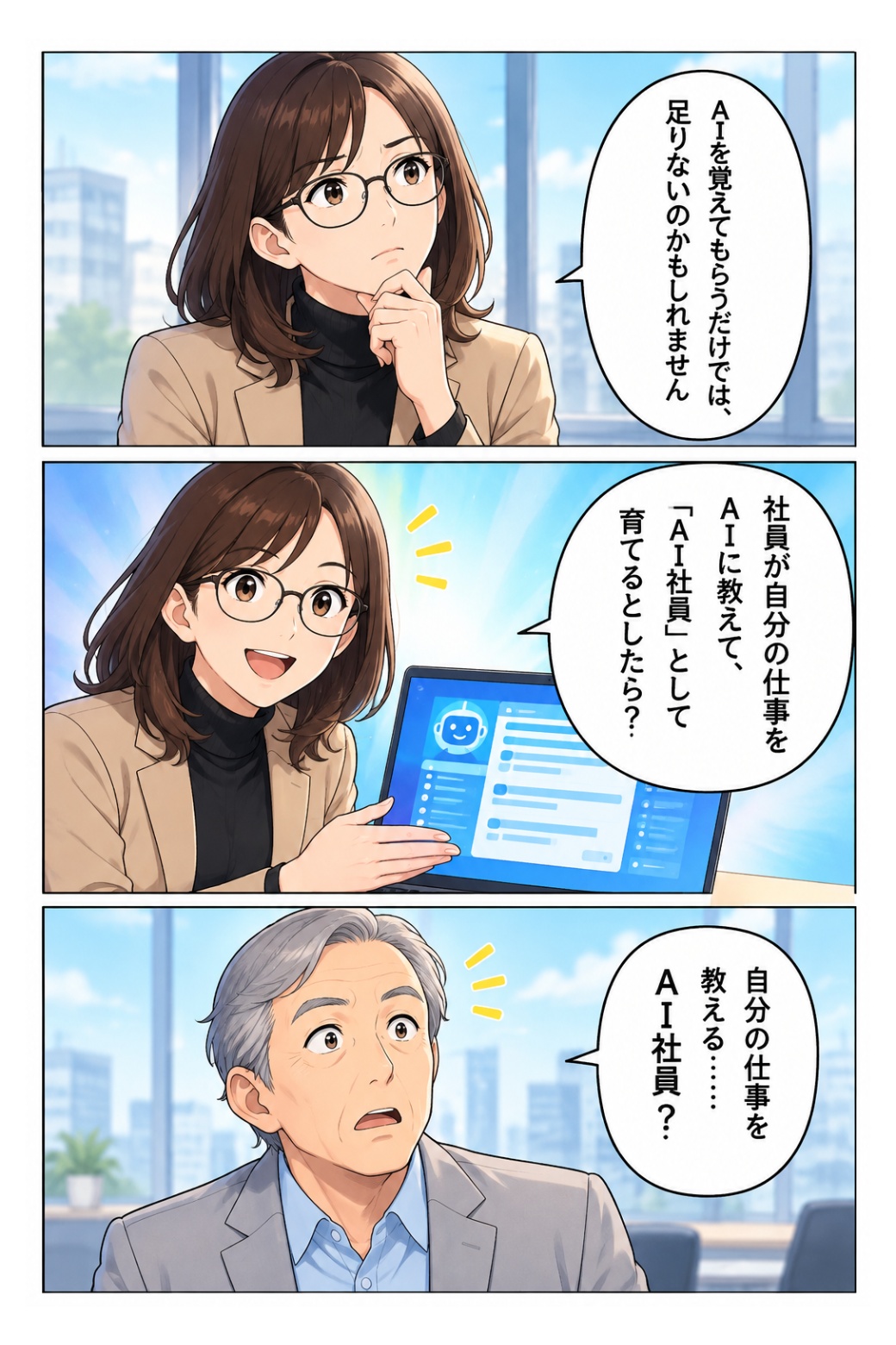 AI社員の活用方法を説明するDX担当者