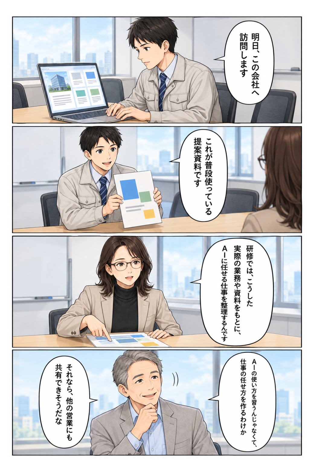 自社資料を使った実践研修を説明する担当者